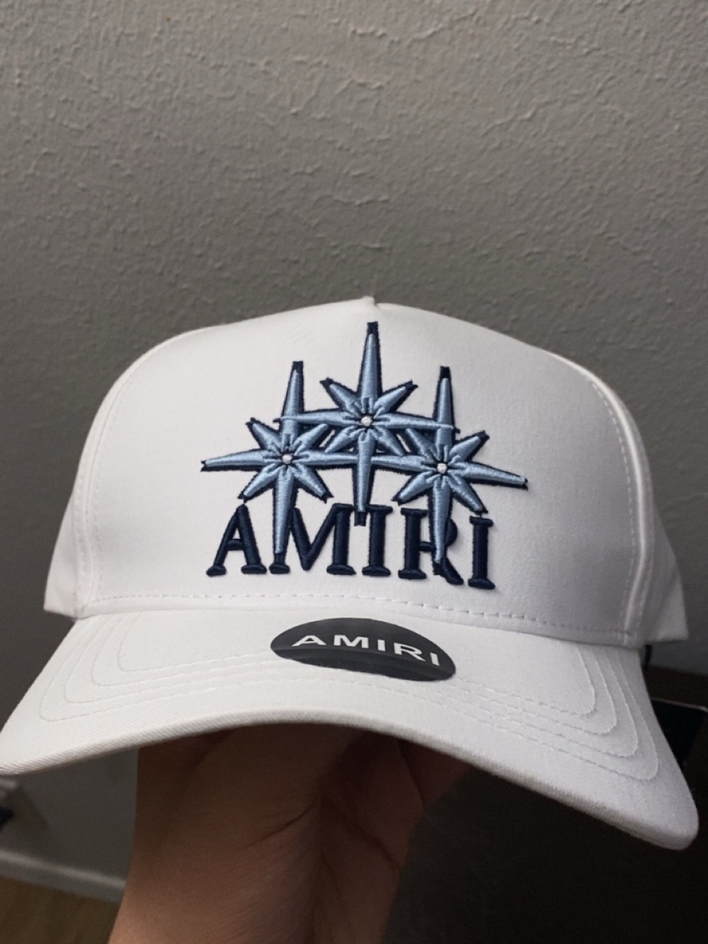 AMIRI White Cap with Navy & Light Blue Star Embroidery